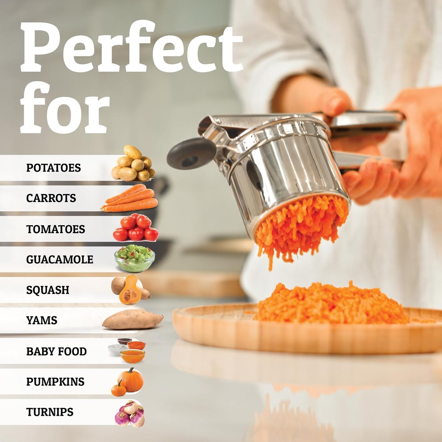 PriorityChef Stainless Steel Potato Ricer 15oz – Heavy Duty Masher Tool