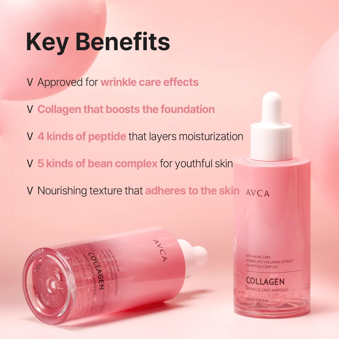 AVCA Collagen & Peptide Wrinkle Care Serum 100Ml (3.38 Fl Oz) – Firming Face Serum for Wrinkles and Elasticity, Hydrating Anti-Aging Korean Skin Care with Hydrolyzed Collagen