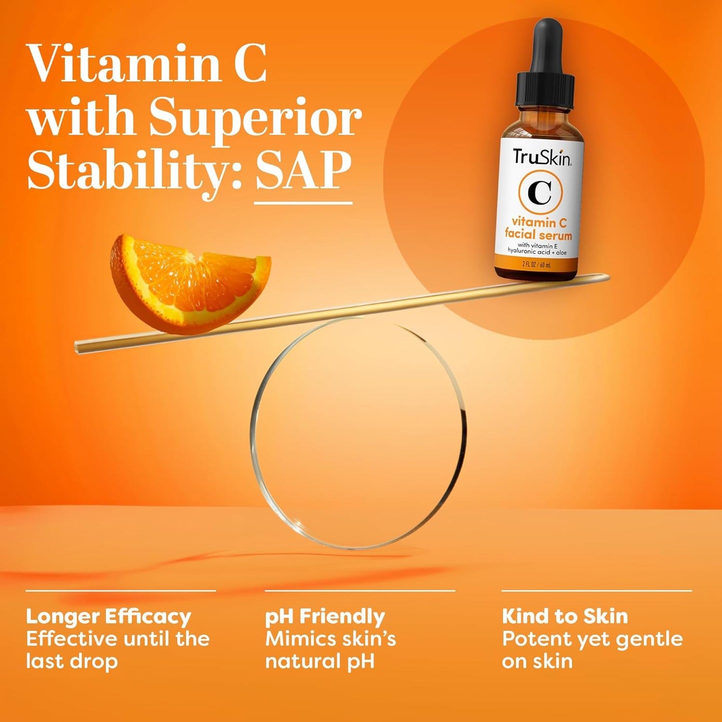 Truskin Vitamin C Serum for Face – anti Aging Face Serum with Vitamin C, Hyaluronic Acid, Vitamin E – Brightening Formula – Improve Appearance of Dark Spots, Tone, Fine Lines & Wrinkles, 2 Fl Oz