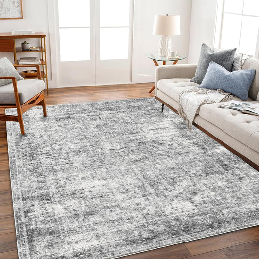 Area Rug 4X6 Washable Rug Gray Vintage Traditional Floor Cover