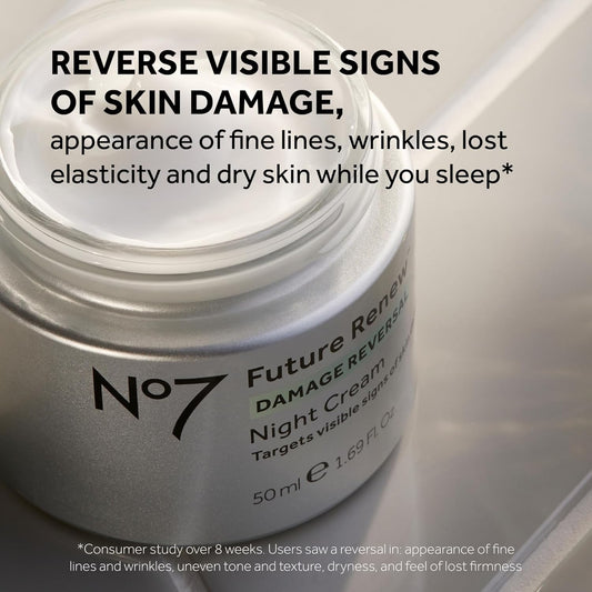 No7 Future Renew Damage Reversal Night Cream - anti Aging Face Moisturizer - Infused with Peptide Technology to Reverse Visible Signs of Damage - Skin Barrier Repair for Dry Skin (1.69 Oz)