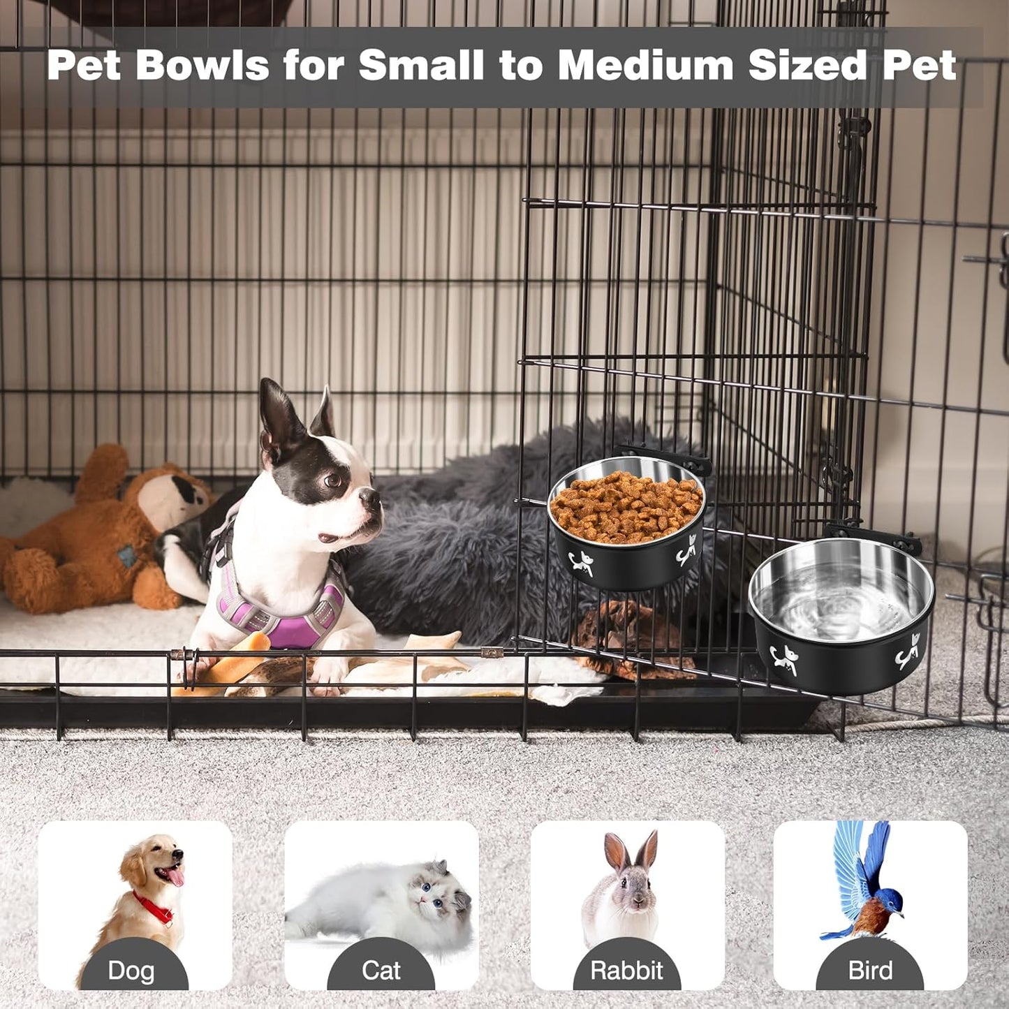 Dog Crate Bowls Hanging No Spill, Set of 2 Dog Crate Water Bowl