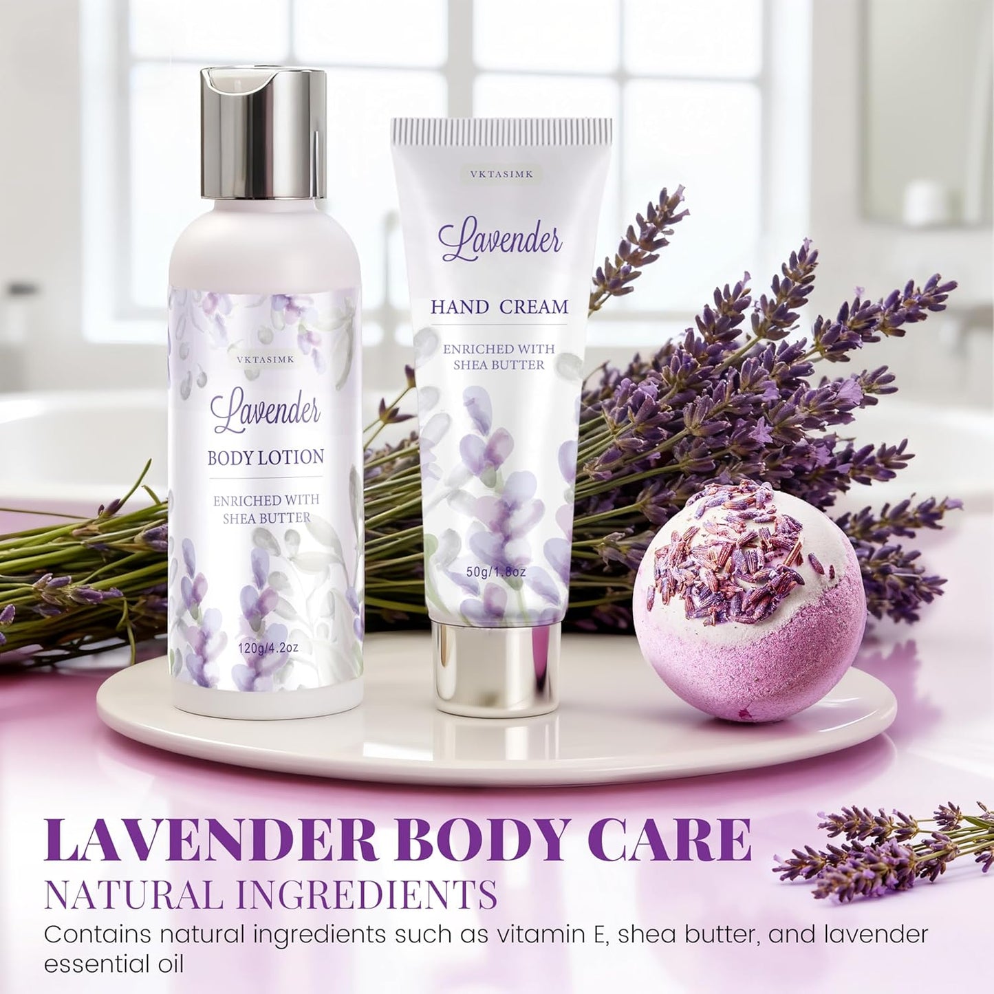 Gifts for Women, Lavender Bath and Body Gift Basket Relaxing Spa Self Care Gift, Mothers Day Gifts Happy Birthday Gift Baskets, Thank You for Mom Her Sister Wife Girlfriend Teacher Friends Friendship