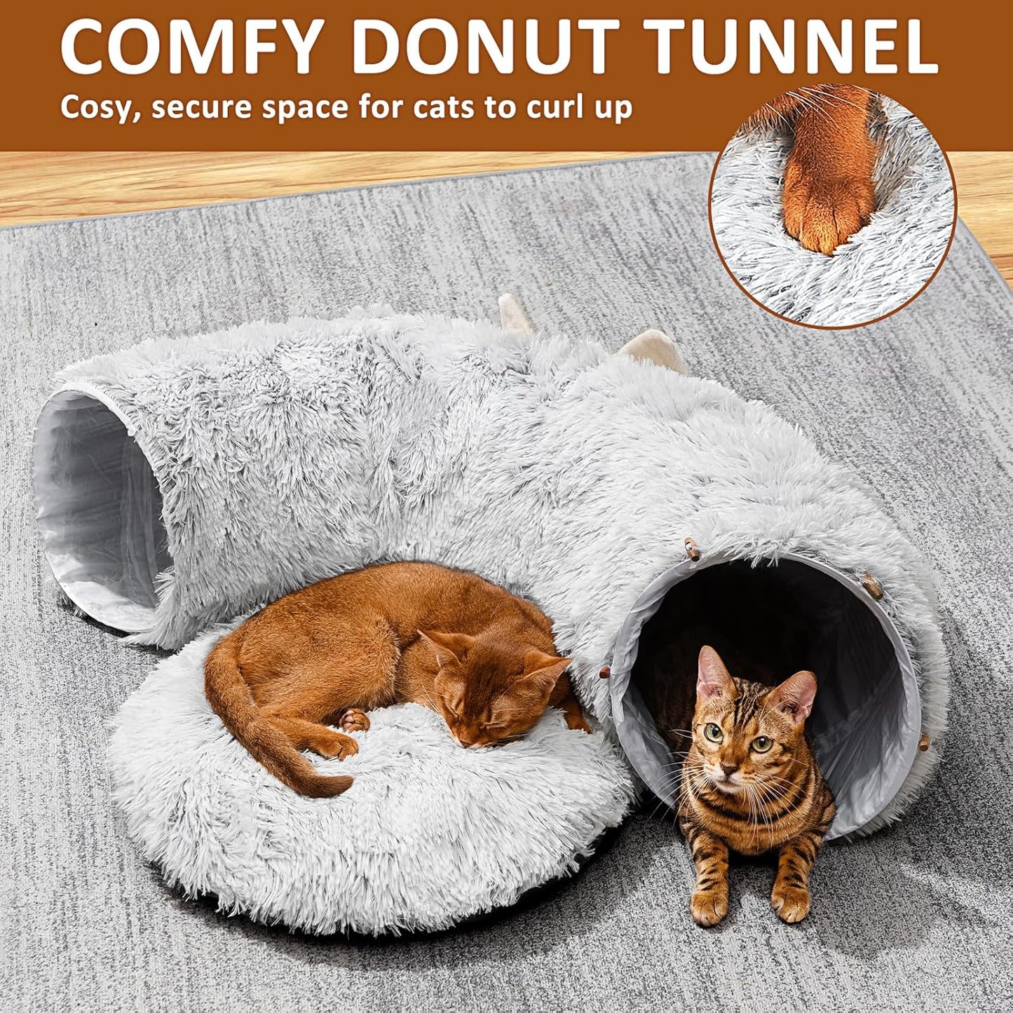 Grey Plush Cat Tunnel with Bed – Indoor Hideout & Play Space