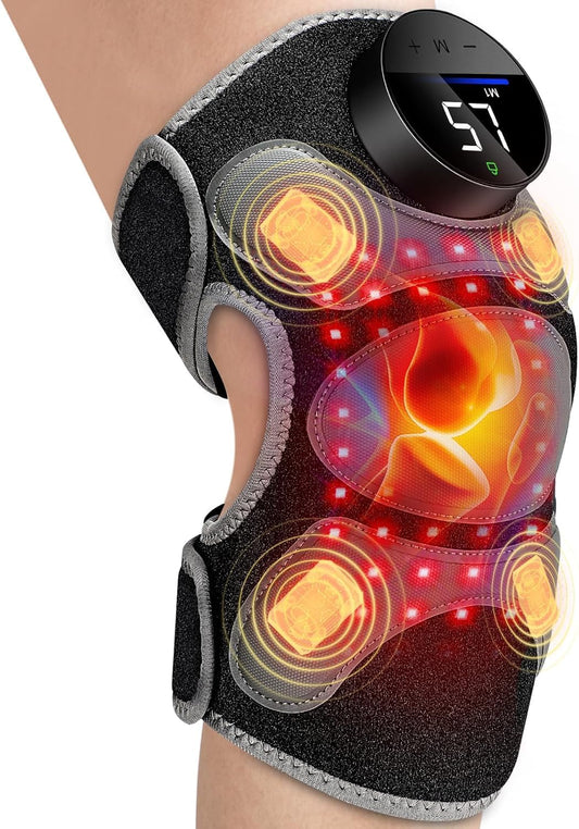 Upgrade 4 Massage Area Knee Brace & Red Light Therapy for Knee, Cord-Free Rechargeable Controller, 20Min Auto Shut-Off, 660Nm & 850Nm Red Light Therapy Device for Knee/Elbow/Shoulder.