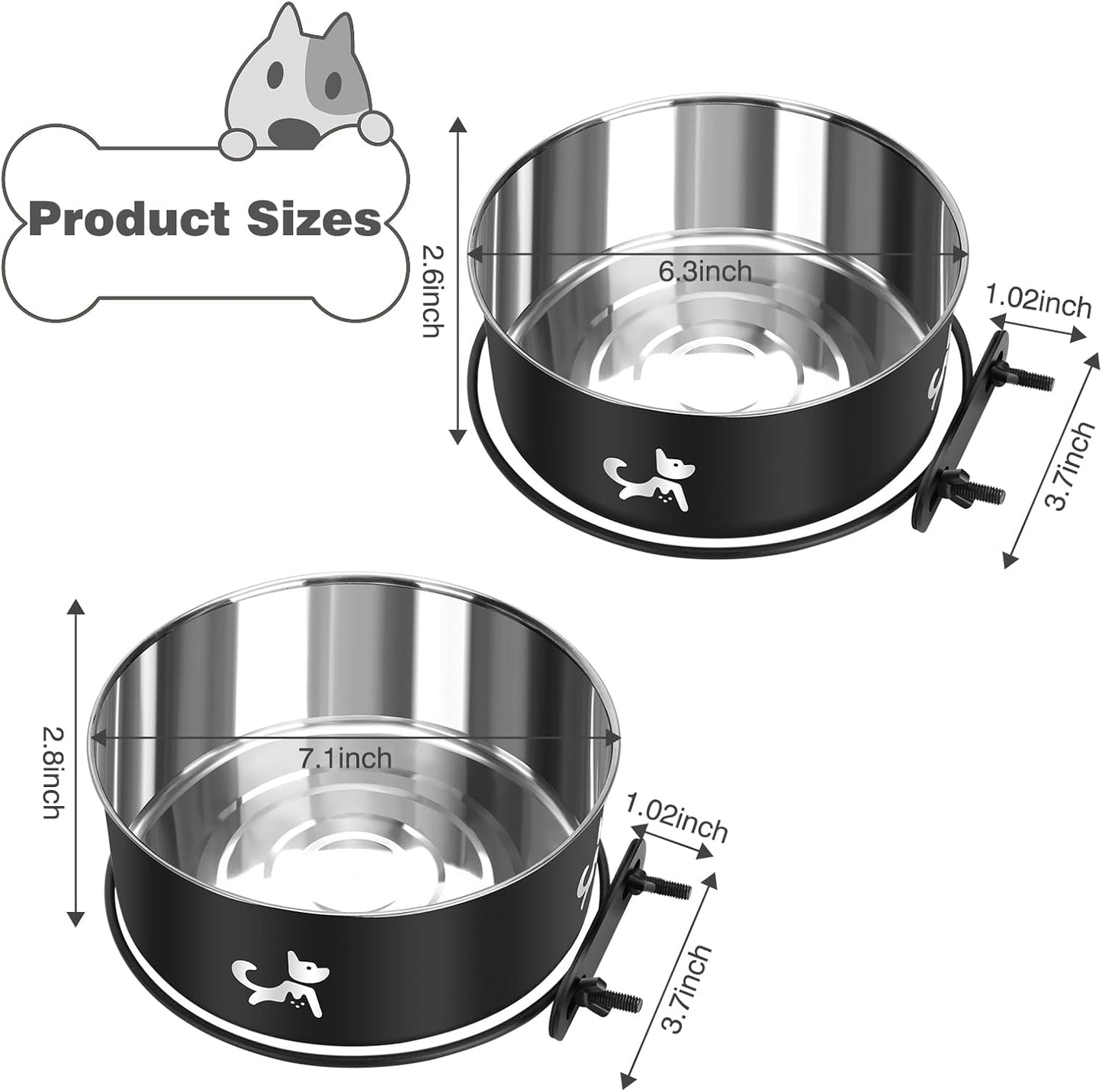 Dog Crate Bowls Hanging No Spill, Set of 2 Dog Crate Water Bowl