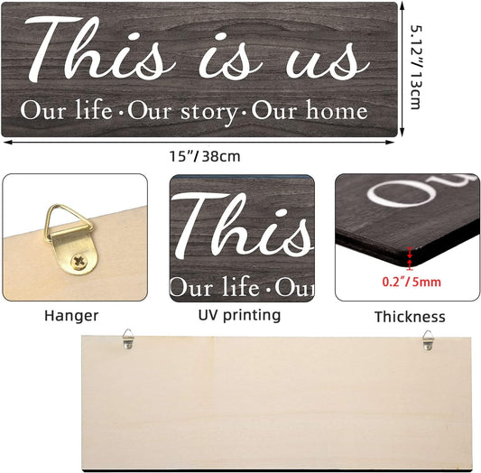 4 Pieces Home Wall Decor Signs, This Is Us/ Together/ Bless This/ Family Rustic Wooden Wall Art with Quotes for Living Room Bedroom Kitchen Farmhouse Decor,Housewarming Gifts (Grey Black White, 15 X 5.1 Inch)