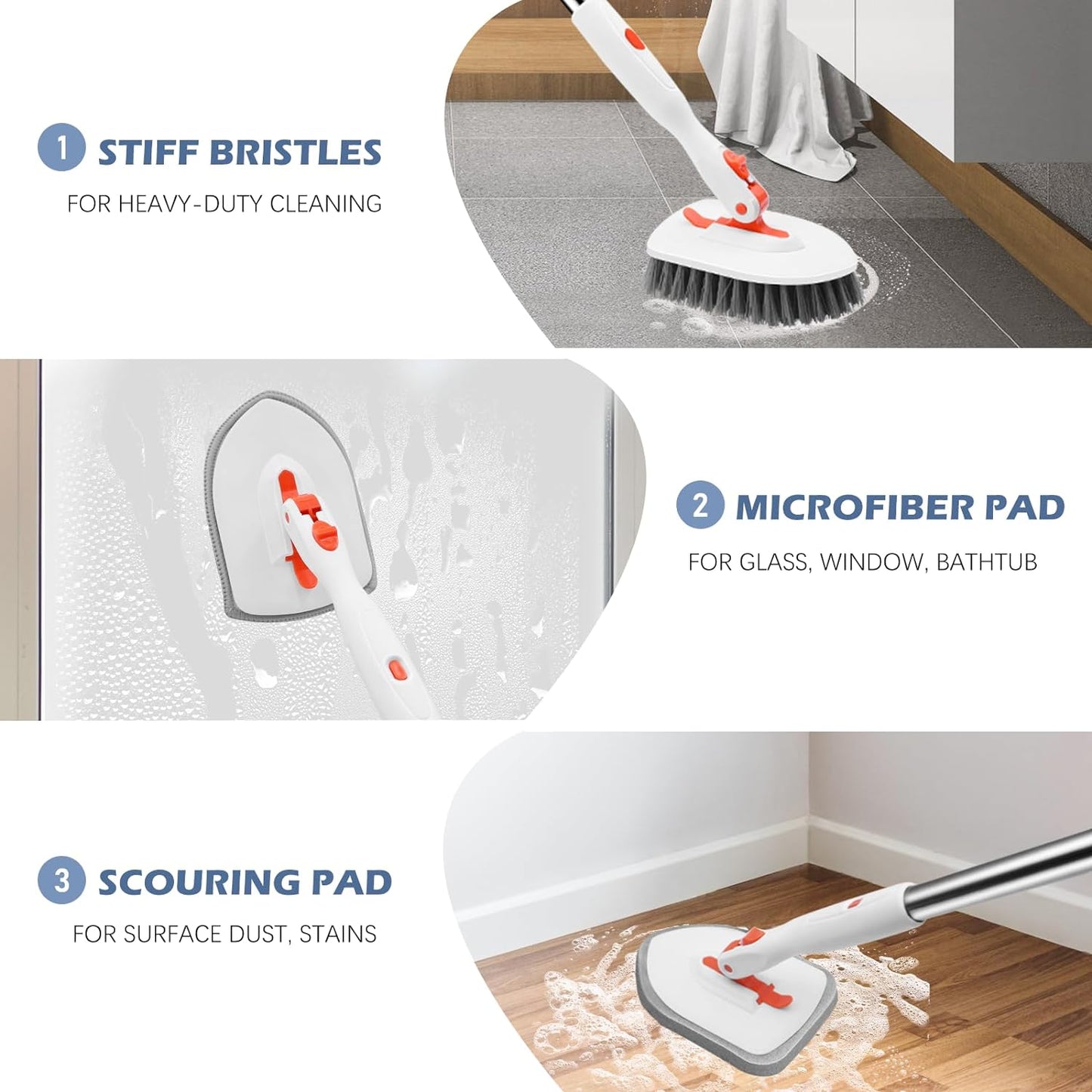 Setsail Floor Scrub Brush, 3-In-1 Tile Tub Floor Scrubber 
