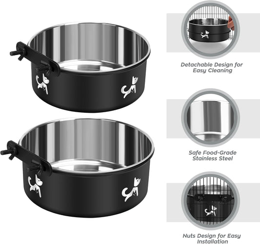 Dog Crate Bowls Hanging No Spill, Set of 2 Dog Crate Water Bowl