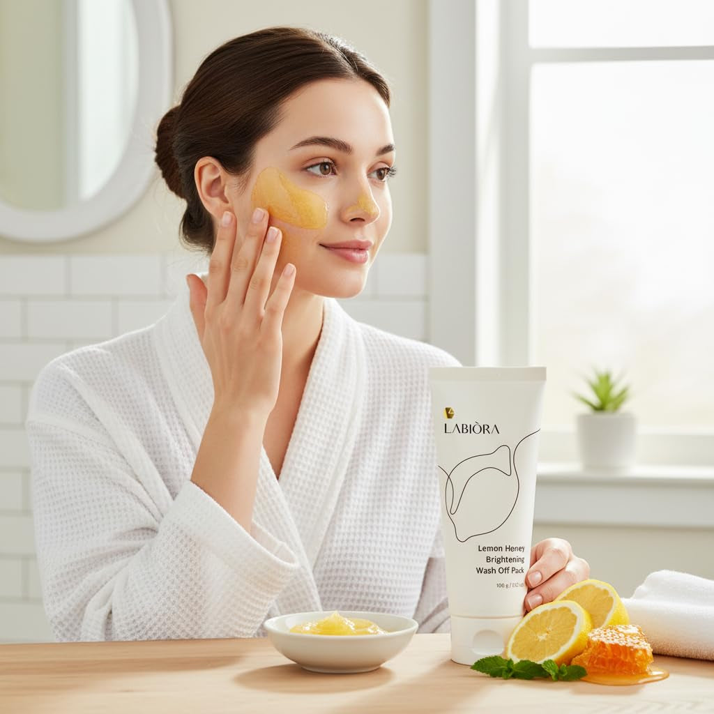 Lemon Honey Face Mask Wash-Off Pack & Scrub — 5-Minute, Exfoliating, Hydrating, Gentle for Sensitive Skin, with Manuka Honey & Lemon Extract, 3.52 Oz (100 G)