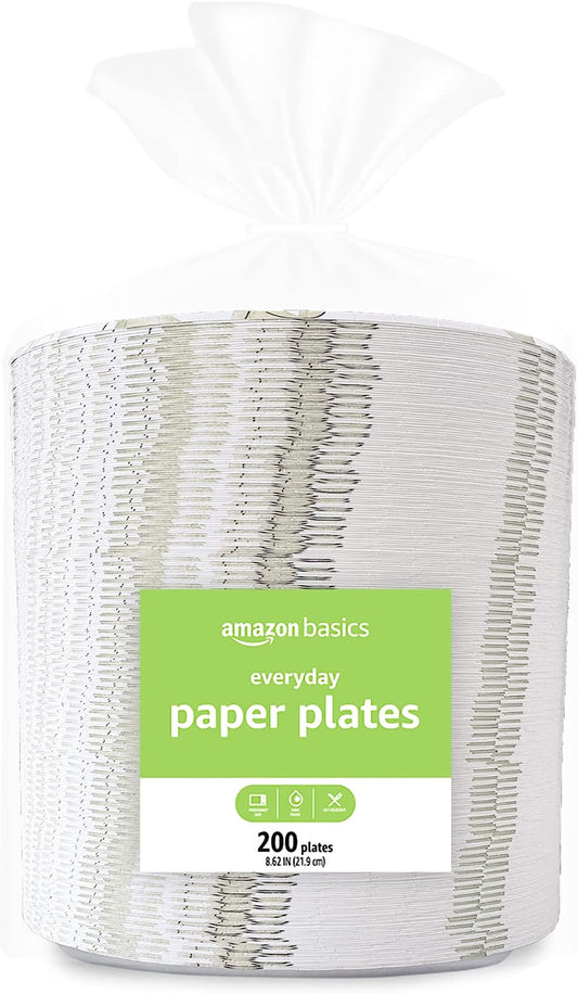 Amazon Basics Everyday Paper Plates, 8.62 Inch, Disposable, 200 Count